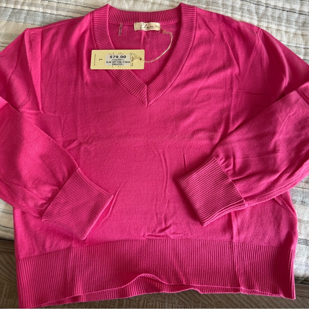 Elan Bright Pink V-Neck Sweater